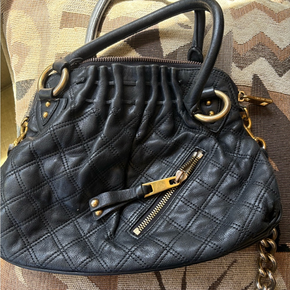 Marc Jacobs Blue Quilted Shoulder Bag with Gold Hardware